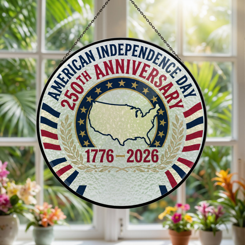 Panneau de fenêtre en verre pour décoration intérieure American Independent USA 250th Anniversary ， 7,8H, H 7,8 po