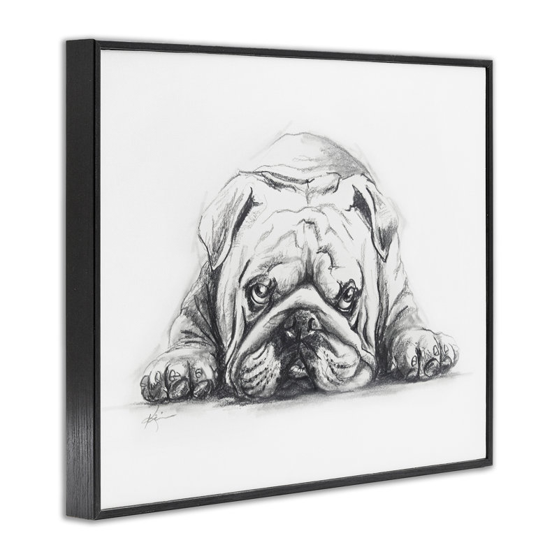  «Bulldog Puppy Naptime», art de la giclée encadrée par Lindsay Kivi Fine Art, H 24 po x l 30 po, Giclée encadrée noir minuit