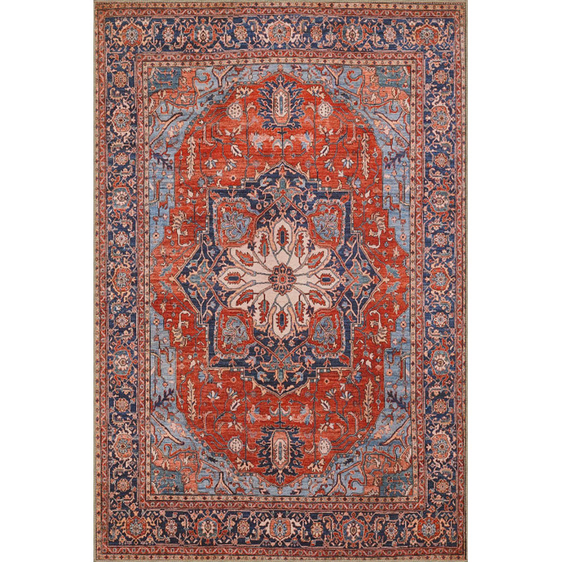 Tapis traditionnel lavable à la machine à colorier rouge, Rectangle 3'3" x 4'11" Rug Pad Included
