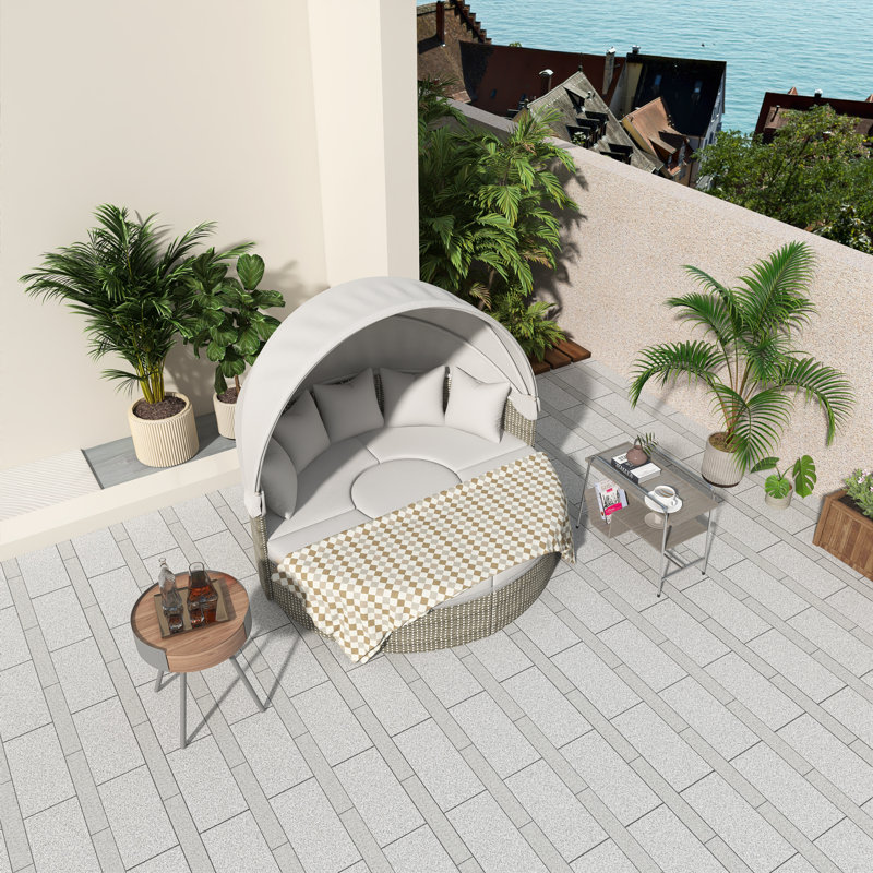 Ensemble de lit de jour en rotin avec abattant rétractable, ensemble de canapé de patio en osier 2 tons avec sièges séparés et coussins amovibles Uttage