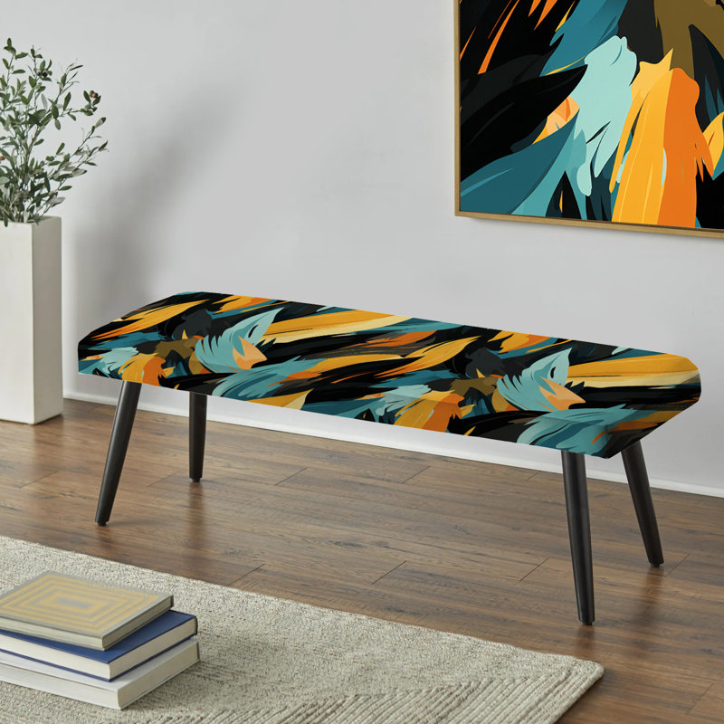 Tribal Camo Fusion II - Abstract Upholstered Black Bench