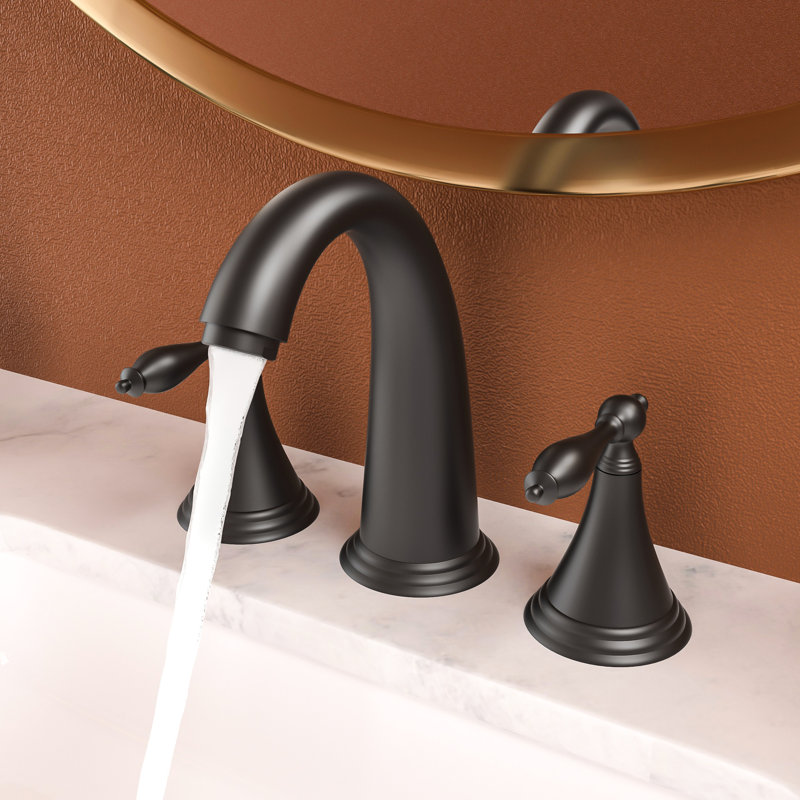 Matte Black Lavatory Faucet Component - 2 Handle 3 Hole, Pop Up Drain, Lines Elegant Bathroom Widespread, Drain, Matte Black