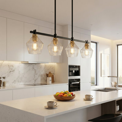 4-light Modern Clear Glass Linear Kitchen Island Pendant Light