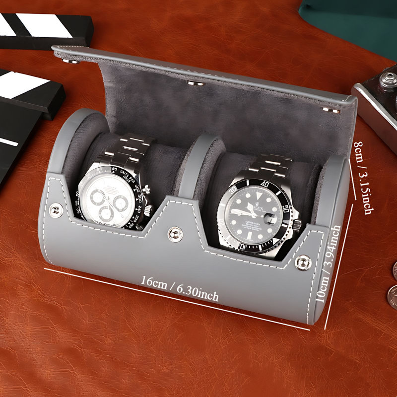 Boîte à montre en cuir +, Gris