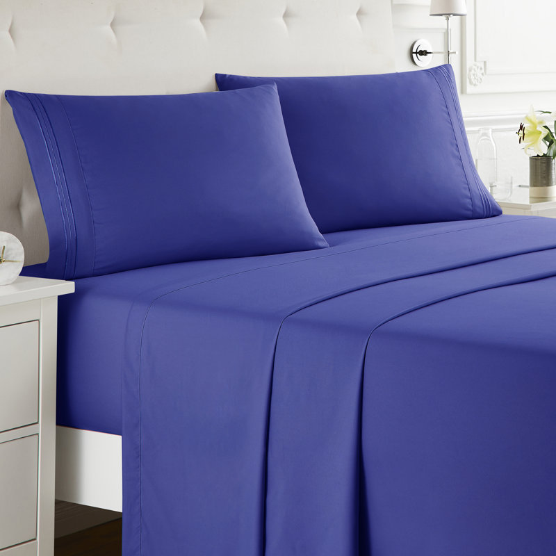  Ensemble de draps double brossé de luxe pour hôtel avec draps et taies d'oreiller très doux, Bleu royal, California King