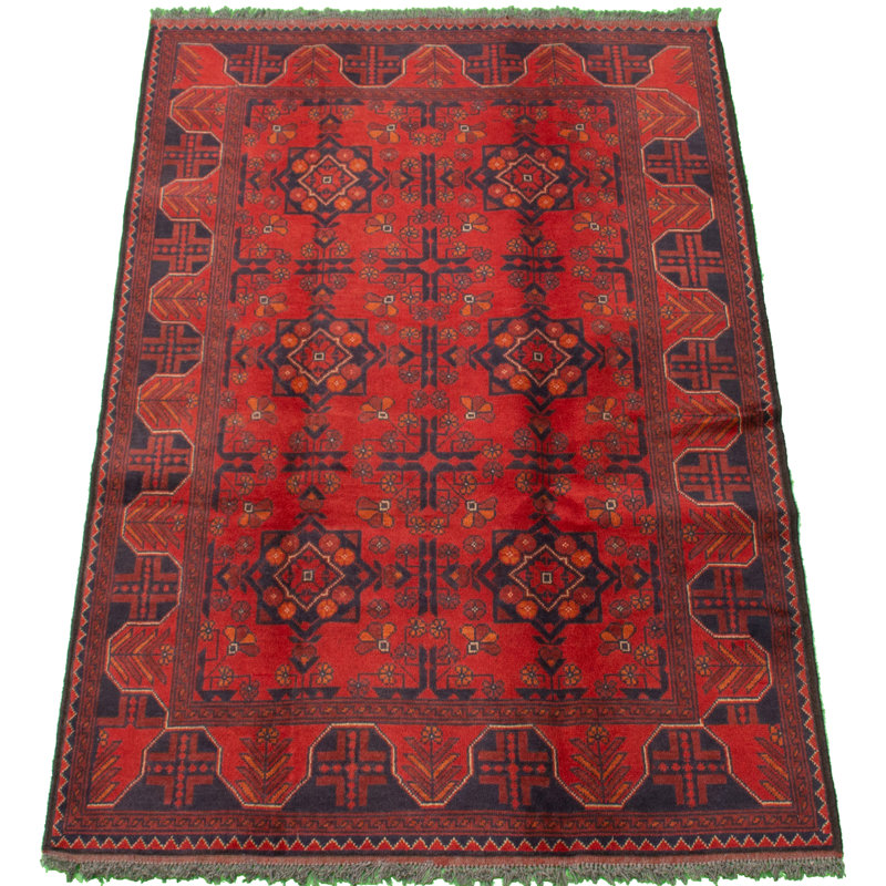 Tapis de zone one-of-kind-noué la 2010 rouge/noir 4 pi 1 po x 6 pi zone de laine 3 po Esari Turkman