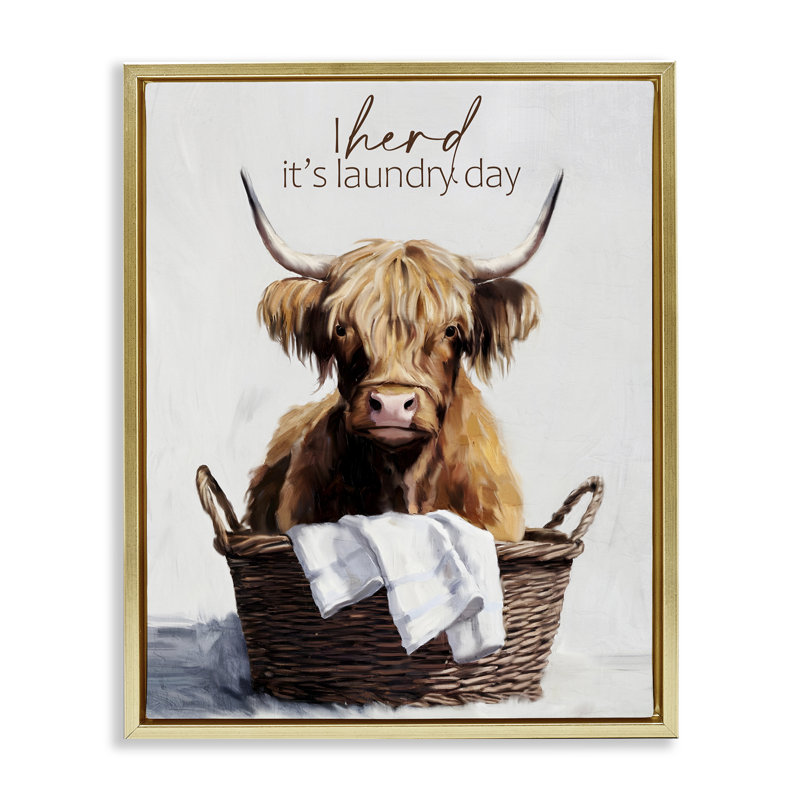 Cadre flottant Herd It's Laundry Day, design par Kim Allen, H 31 po x l 25 po, Cadre flottant métallique doré