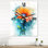 Horloge murale orange surdimensionnée à motif marguerite et fleurs bleu sarcelle