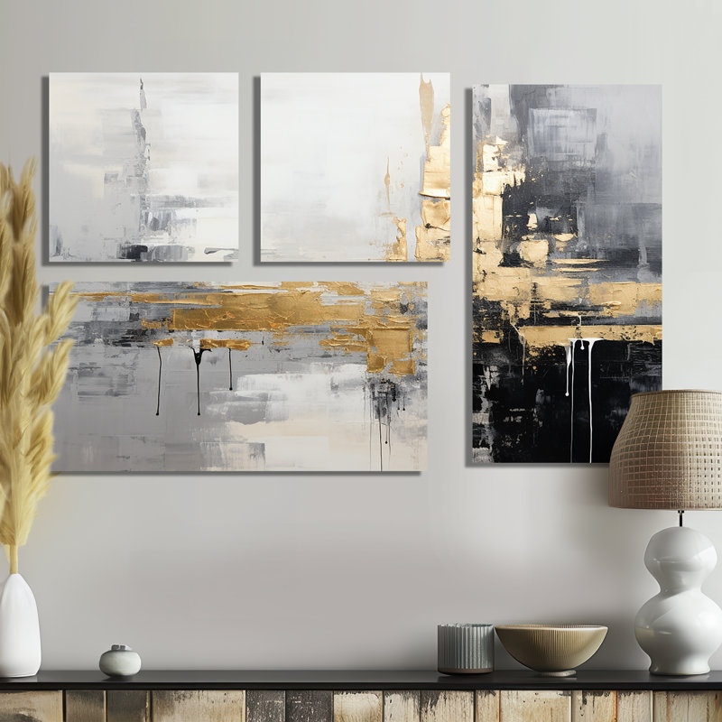 Grandes impressions abstraites sur toile, 4 pièces, Toile tendue, Ne s’applique pas