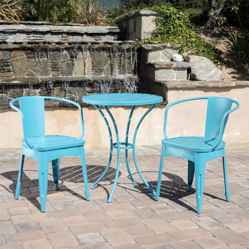 Water- Iron Bistro Table And Chairs - 3 Pc Kd Metal Outdoor Piece With Wear- Coating, Sarcelle