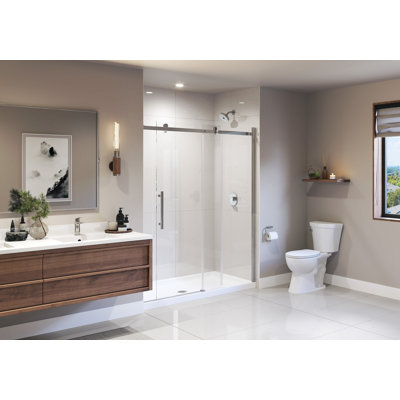 58.5'' - 59.5'' W x 74'' H Single Added Frameless Shower Door with Clear Glass