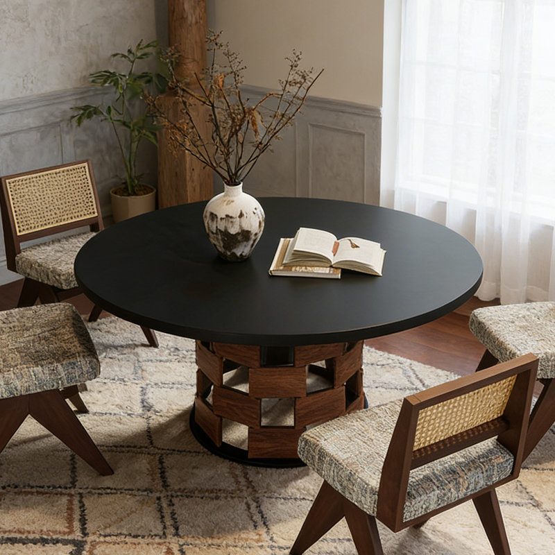 Round French-style dining table, 29.53"H x 59.06"L x 59.06"W