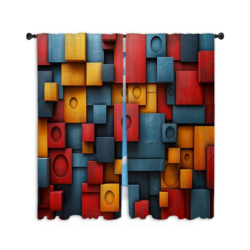 Rideaux de fenêtre abstraits à texture colorée - 2 panneaux_12152, L 20 po x L 84 po