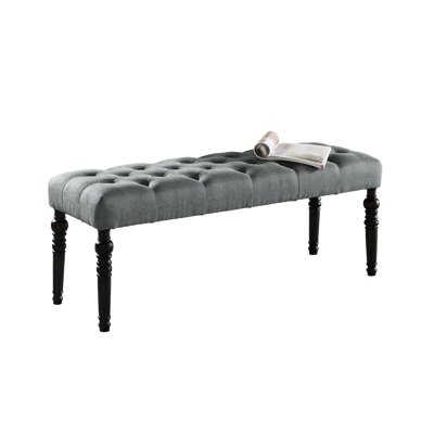 Fabric Dining Bench, Gray - Solid Wood Frame & Turned Legs, Assembly Required, 48"W X 16"D 19.5"H Seat Bench With 19.5"H, Required