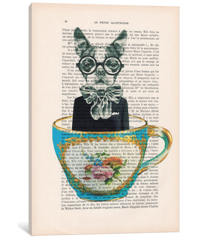 «Vintage Paper Series: Dog in a Cup», impression sur toile, H 26 po x l 18 po x P 1,5 po, Toile tendue, Pas de tapis