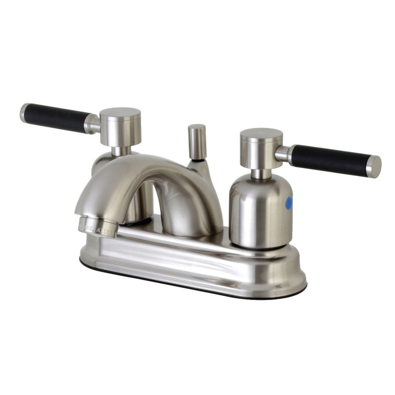 Kingston Brass Kaiser Two-Handle 3-Hole Deck Mount 4" Centerset Bathroom Faucet with Plastic Pop-Up, Brushed Nickel