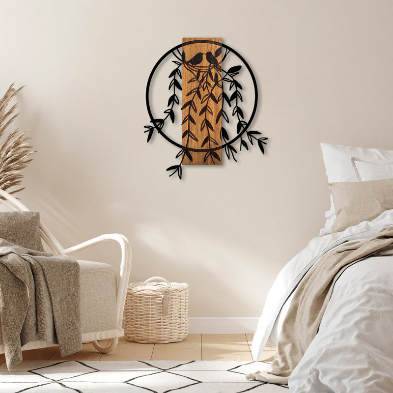 Elegant Decorative Wooden Wall Accessory, Walnut & Black, 22.0 x 22.0 inches | 100% Real Wood with 1.5 mm Metal Accents | Unique Color Variations for Stylish Home Décor | Lightweight at 3.9 lbs