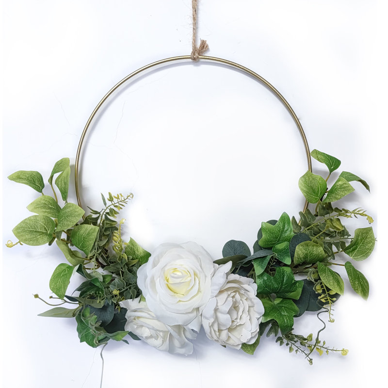 Demi-couronne d'eucalyptus rose 16 po