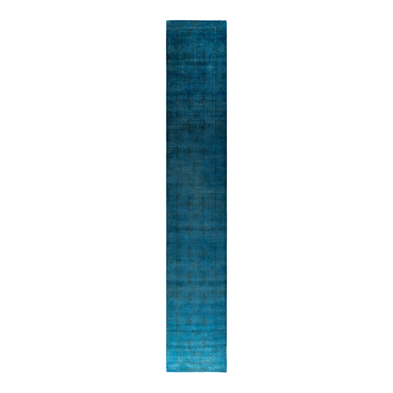 Tapis bleu noué à la main de conception unique Holsworth - bleu
