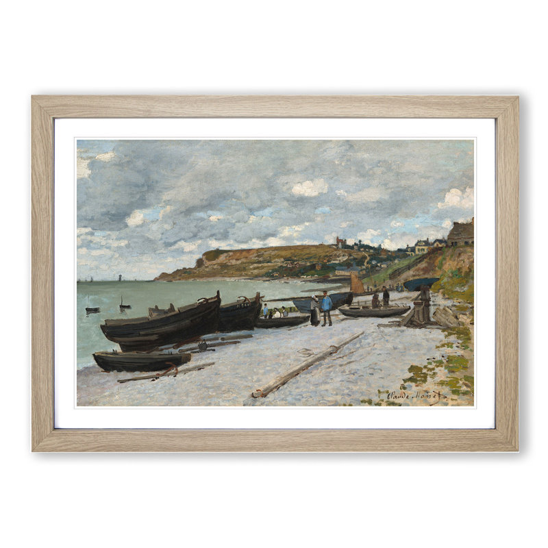 Sainte-Adresse Beach by Claude Monet - Picture Frame Painting, 36cm H x 48cm W x 2cm D, Oak Framed