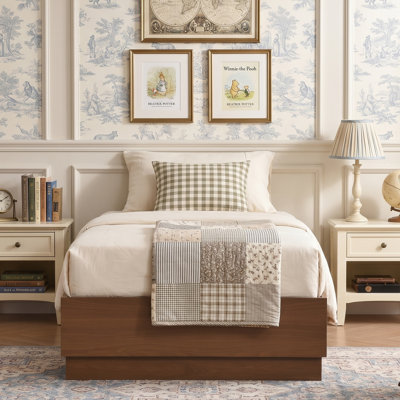 Twin Wooden Platform Bed Frame Without Headboard, Hydraulic Lift Up Storage, No Box Spring Needed, Walnut Brown