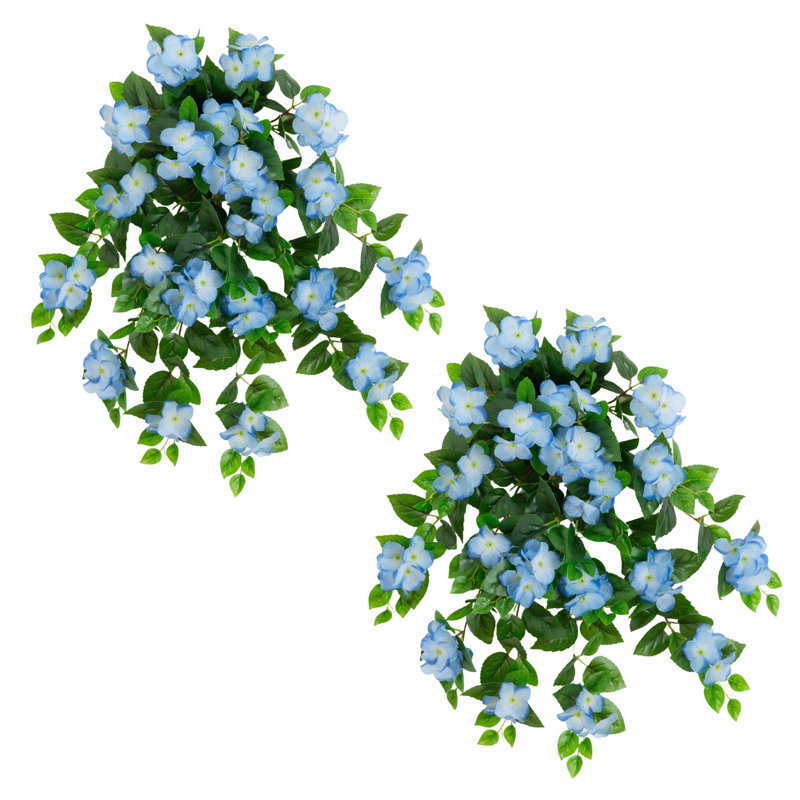 24 po Hortensia artificielle résistante aux rayons UV (intérieur / extérieur) - ensemble de 2, Bleu