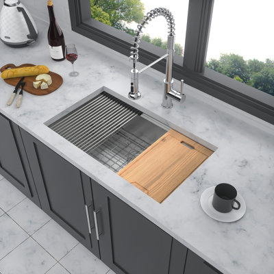 33" Undermount Kitchen Sink - 33*19*9 Inch Kitchen Sink Undermount Single Bowl 16 Gauge Stainless Steel Ledge Workstation Kitchen Sinks
