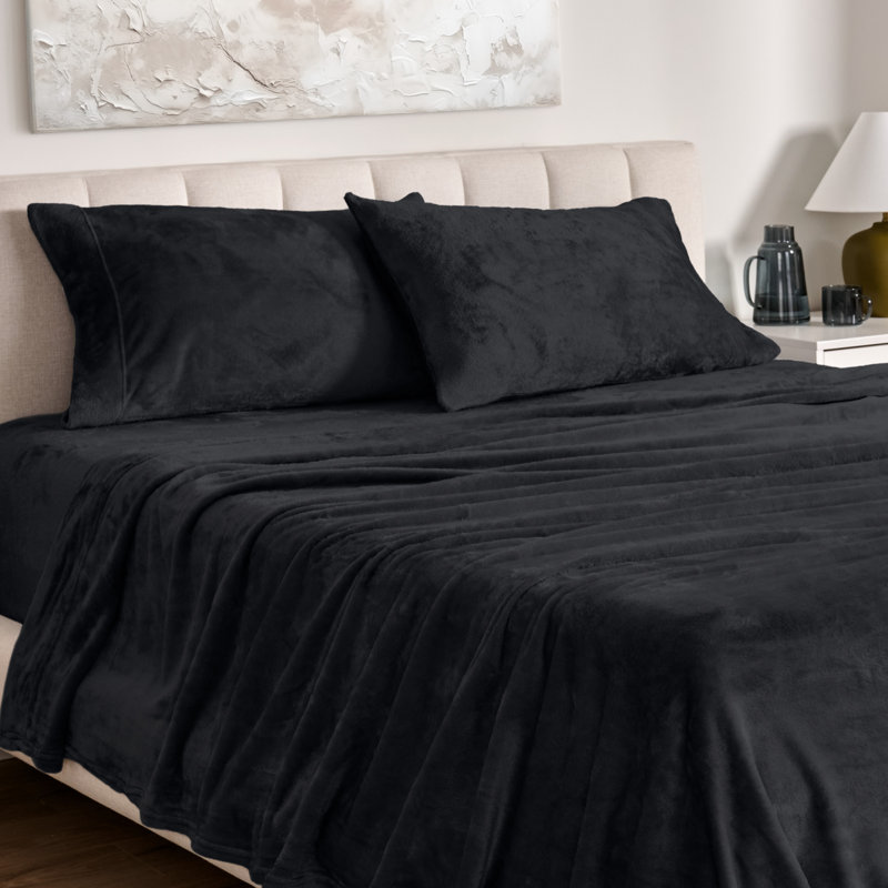 Ensemble de draps Microplush, Noir, Ensemble de draps pour très grand lit + un drap-h