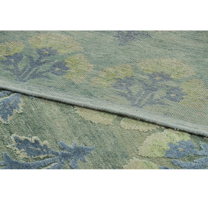 Rug & Kilim’S Oversized Block Print Custom Rug Design, Blue And Green Florals, Rectangle 8' x 10'