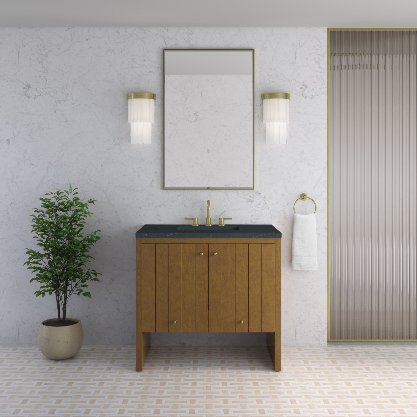 Hudson 36'' Single Bathroom Vanity, Honey Oak, Charcoal Soapstone, 8" Widespread