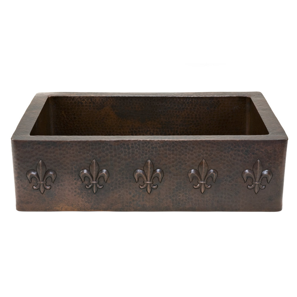 33" Hammered Copper Apron Front Single Basin Kitchen Sink w/ Fleur De Lis Premier Copper Products