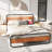 Metal Bed Frame With Charging Station, Leather Padded Headboard, External Small Storage Shelf, No Spring Mattress Required, Wood Tone-1581183891