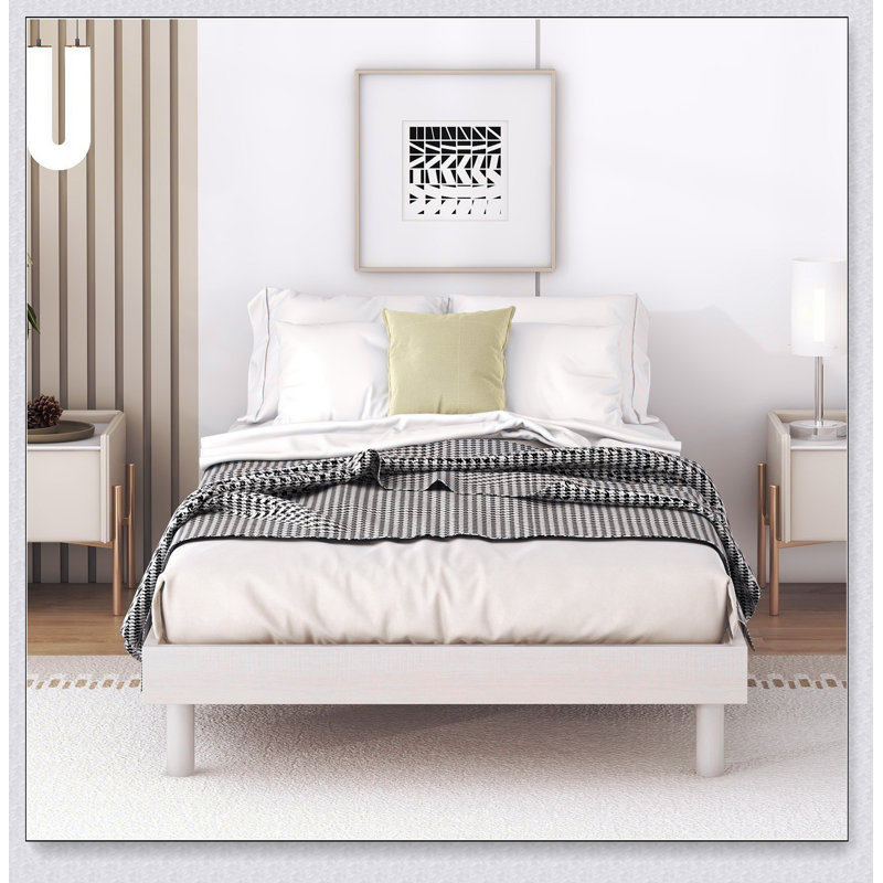 Base de lit plateforme flottante de conception moderne, Lit simple, Blanchies