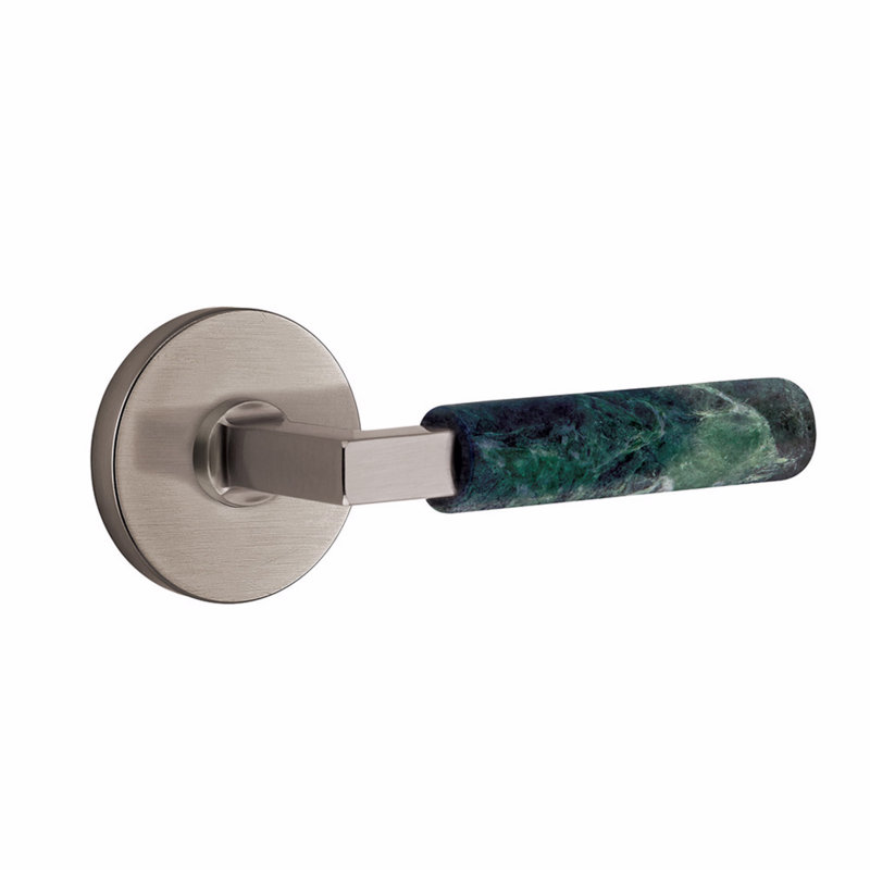 Ensemble de levier de passage Emtek Select, rosette à disque, tige carrée en L, poignée en marbre vert, l 5,875 po x L 5,875 po