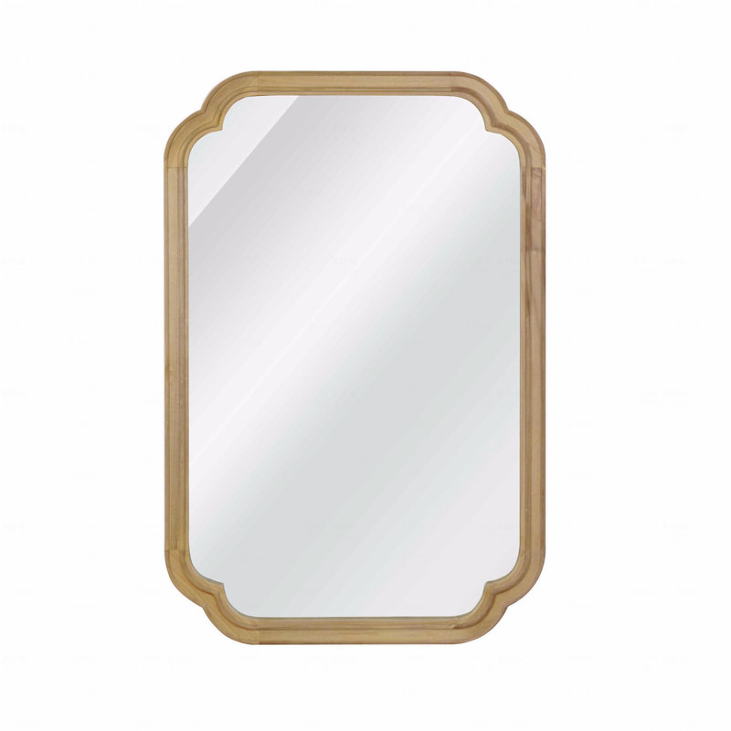 Solid Wood Frame Rounded Corner Decorative Mirror, Light Brown, 30" x 20"
