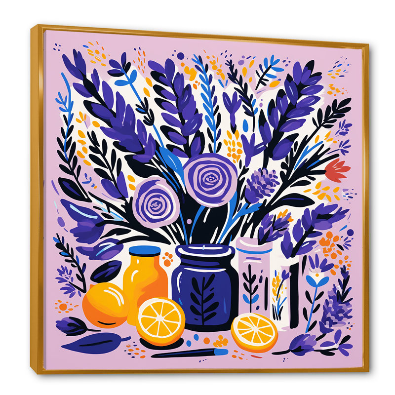 «Mauve Boho Pottery Blooms III - Boho Pottery», art mural, Cadre flottant doré, H 16 po x l 16 po