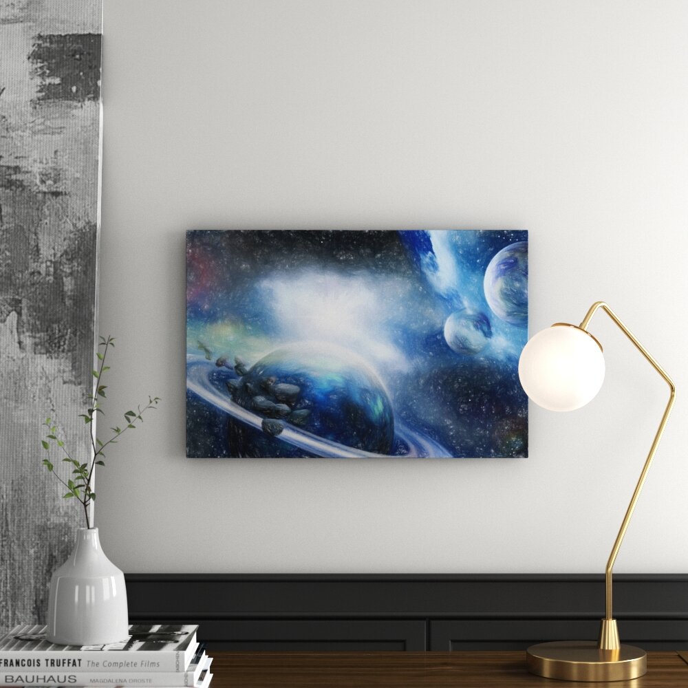 Leinwandbild „Planeten und Meteoriten im Weltraum“, Grafikdruck