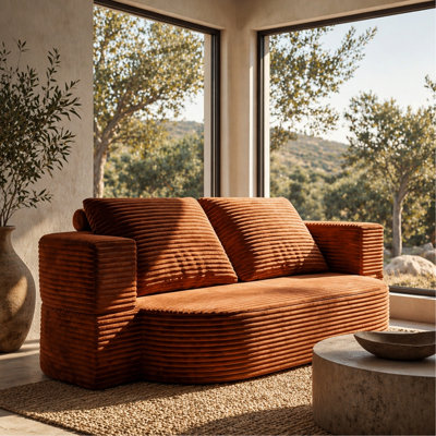 78.7" Full Size Floor Sofa, Folding Queen Sleeper Couch, Futon Loveseat Sofa, Plush Corduroy Foam-Filled Sleeper Couch Bed, Fold Mattress Bed for Living Room, Guest Use, Office, Apartment,Rust red