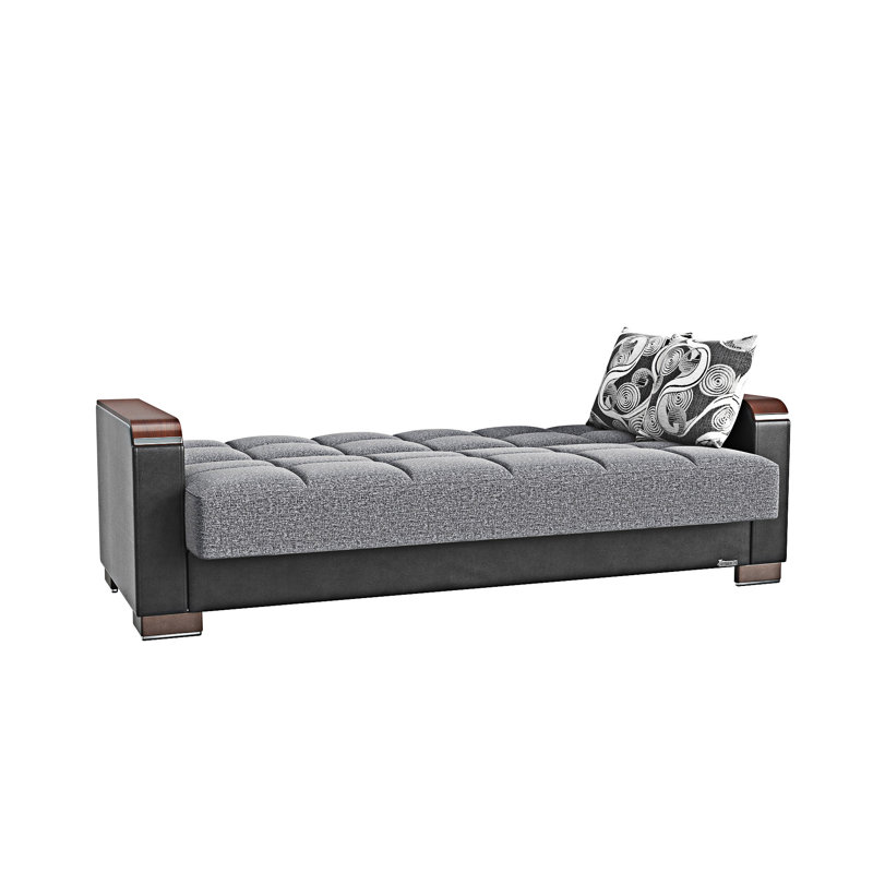 Canapé-lit rembourré convertible avec rangement, Microfibre grise / noire