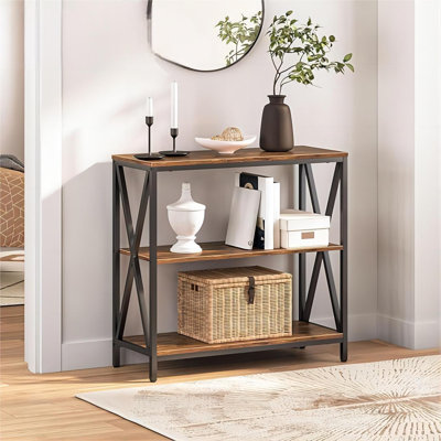 Sofa Table, Industrial Console Table, 3-Tier Narrow Side Table With Open Shelves, Foyer Table For Entryway, Hallway, Kitchen, Living Room And Bedroom, Easy Assembly, Rustic Brown