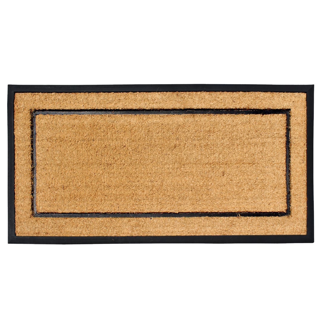 Picture Frame Black Natural Coir and Rubber Door Mat, 30"x60", Large Heavy-Duty Non-Slip Outdoor Entrance Mat Hokku Designs