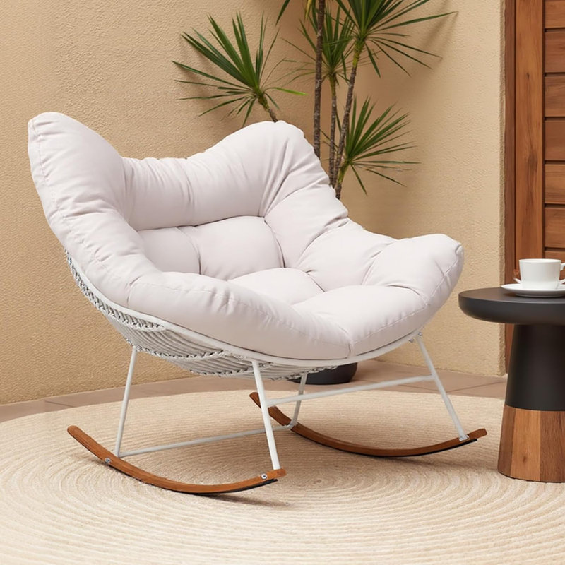 Ensemble de 2 chaises berçantes surdimensionnées Papasan, Blanc / Brun, Blanc