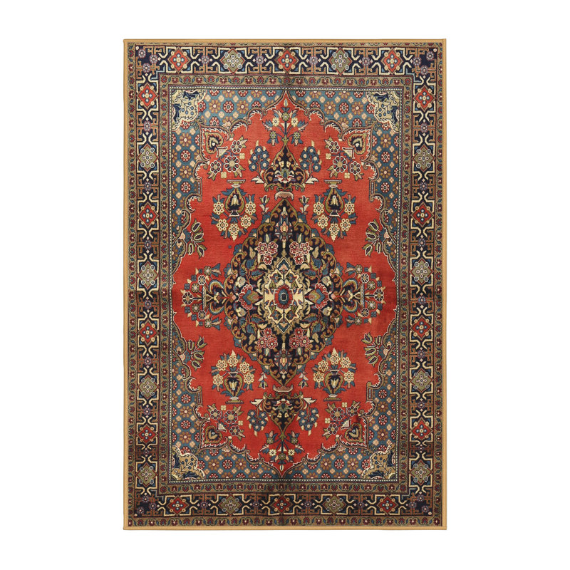 Tapis décoratif orange de style oriental Lyndsey, Rectangle 5 pi x 8 pi