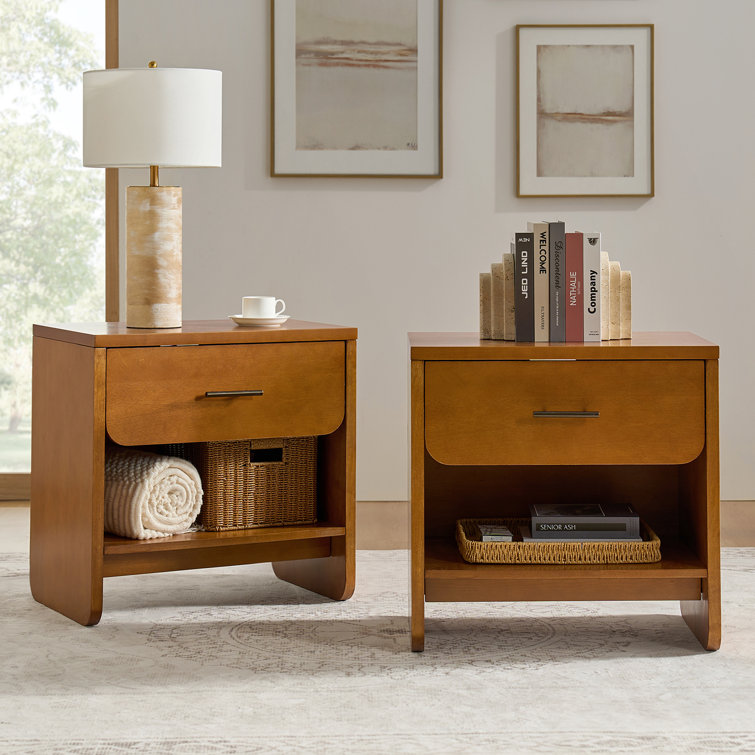 Reeder 24"W 2-Drawer Mid-Century Modern Nightstand with Secret Hidden Compartment ,Built-in Outlets(Set of 2)