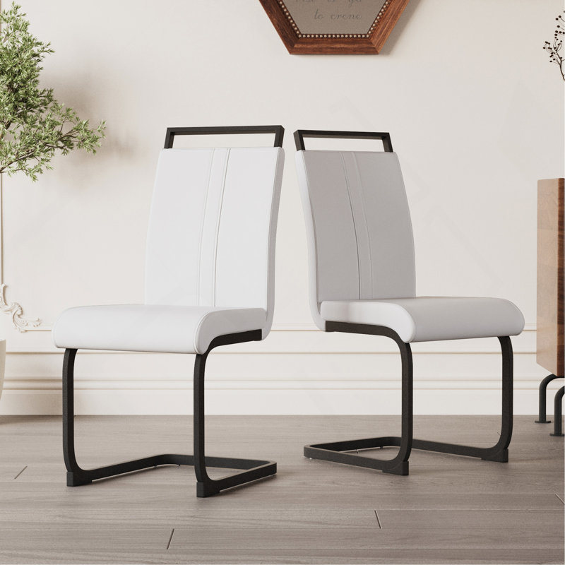 Chaises de salle à manger modernes, chaise d'appoint rembourrée en similicuir à haut dossier, 2, White