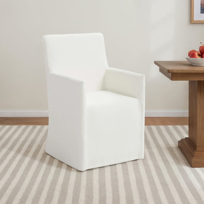 Silvia 20'' H Upholstered Armchair, Zuma White Textured Linen