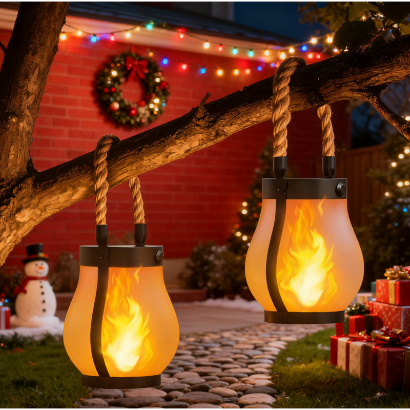 2 Pack Solar Outdoor Waterproof Lanterns - Realistic Flickering Flame, USB/Solar Dual Charging, 2 Modes, Hanging/Table Lights For Yard Patio Garden Halloween Christmas Decor