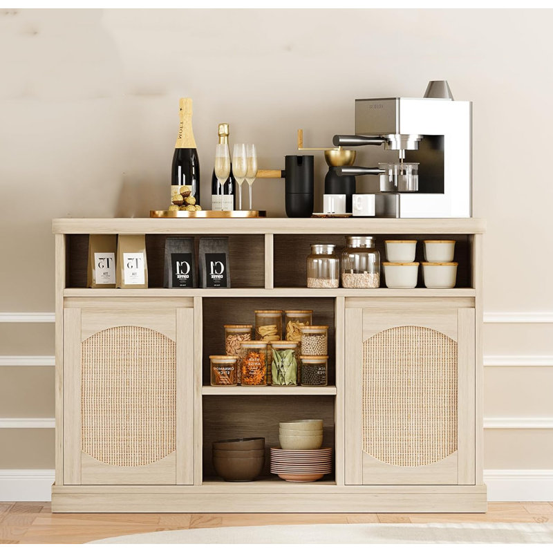 Buffet en rotin avec rangement, buffet de 47 po avec 2 portes en rotin