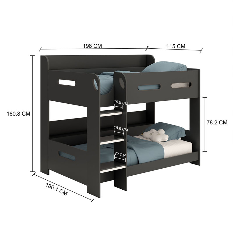 Bunk bed 02 with storage shelves - 3 Color Options, Anthracite