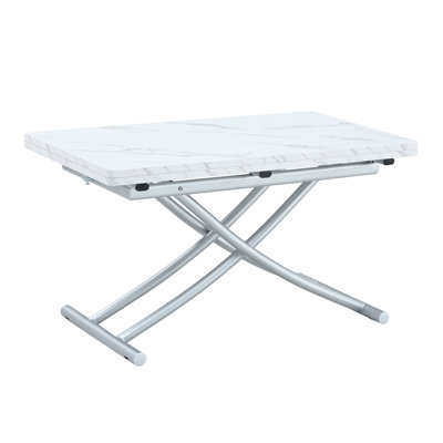 Modern Minimalist Multifunctional Lift Table With 0.8 Inch Thick MDF Desktop And Silver Metal Legs, Can Be Used As A Dressing Table, Coffee Table, Dining Table, And Office Table.W1151126194